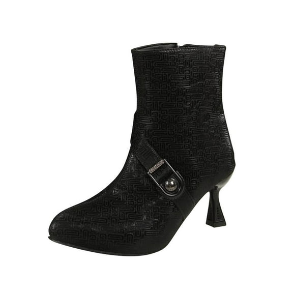 Black Ladies Winter Style Short Boots With Pointed Toe And Side Zipper For Low Heel Comfort And Versatile Outdoor Indoor Use