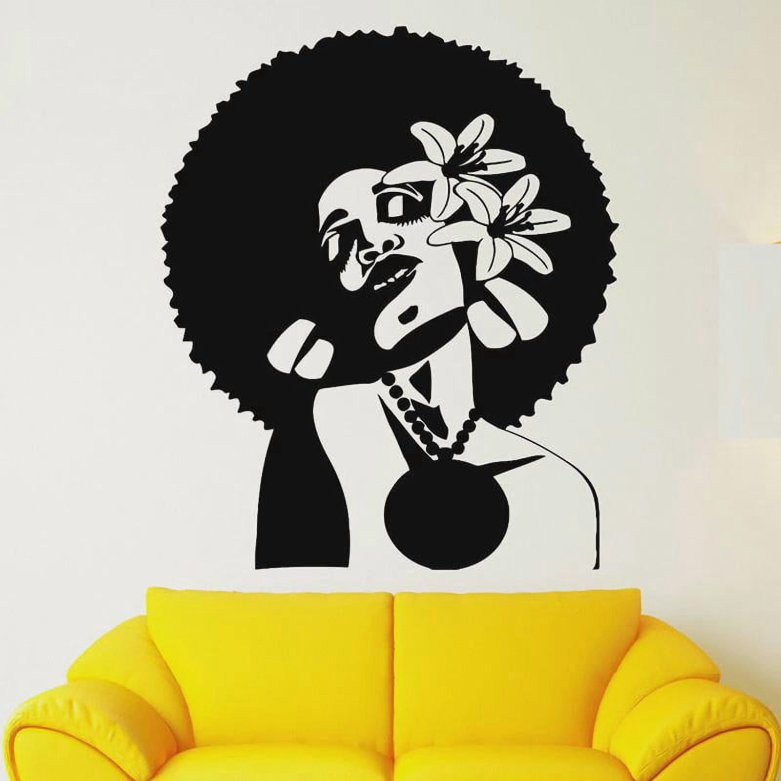 Black Lady Wall Decal African Woman Hairstyle Flowers Vinyl Window ...