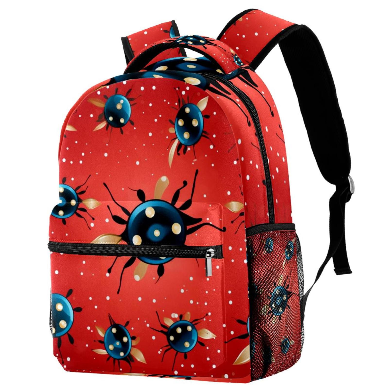Black Ladybirds Red Print Lightweight Backpacks Roomy Interior, Casual ...