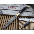 thumbnail image 1 of Black Laguiole Folding Damascus steel knife. hand forged custom twist pattern 4.1" Blade. Natural Bull horn & brass bolster scale. Cow hide leather sheath Included, 1 of 5