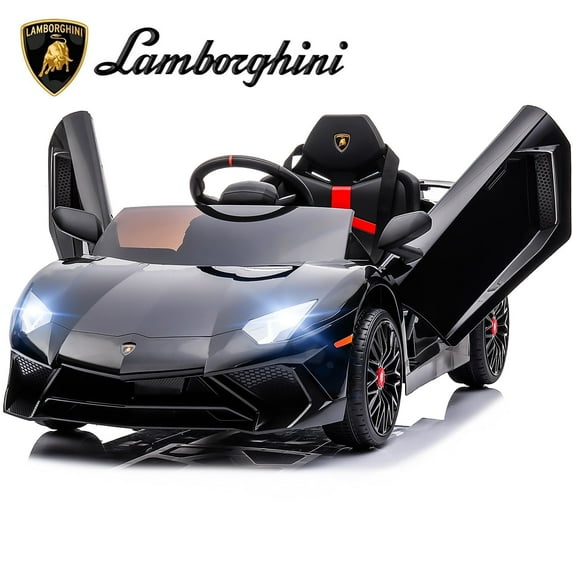 Black Lamborghini Car for Kids Ride on, 12V Powered Ride on Toys Lamborghini Aventador AV Car with Remote Control, 4 Wheeler, LED Light, Ages 3+ Boys Girls Gifts