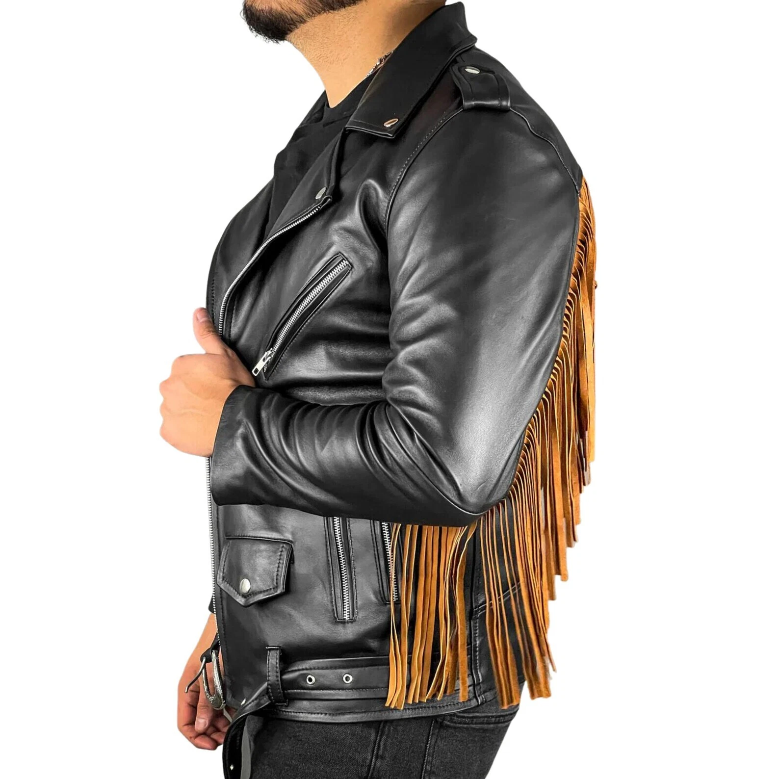 Black Leather Men Cowboy Jacket