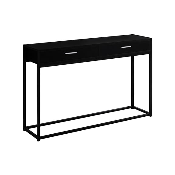 Black Laminate Accent Table For Living Room - Metal Legs, 2 Drawers Console Laminate, Storage Space