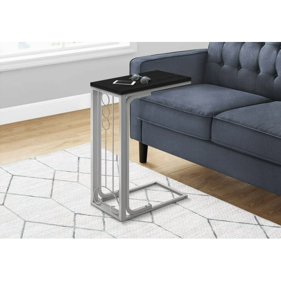Black Laminate Accent Table for Living & Bedroom|Ample Surface & Sleek Metal Base