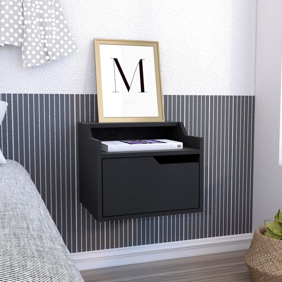 Black Laminated Particle Board | Secure Wall Mounting for a Floating Effect | Spacious Shelves for Decor and Essentials