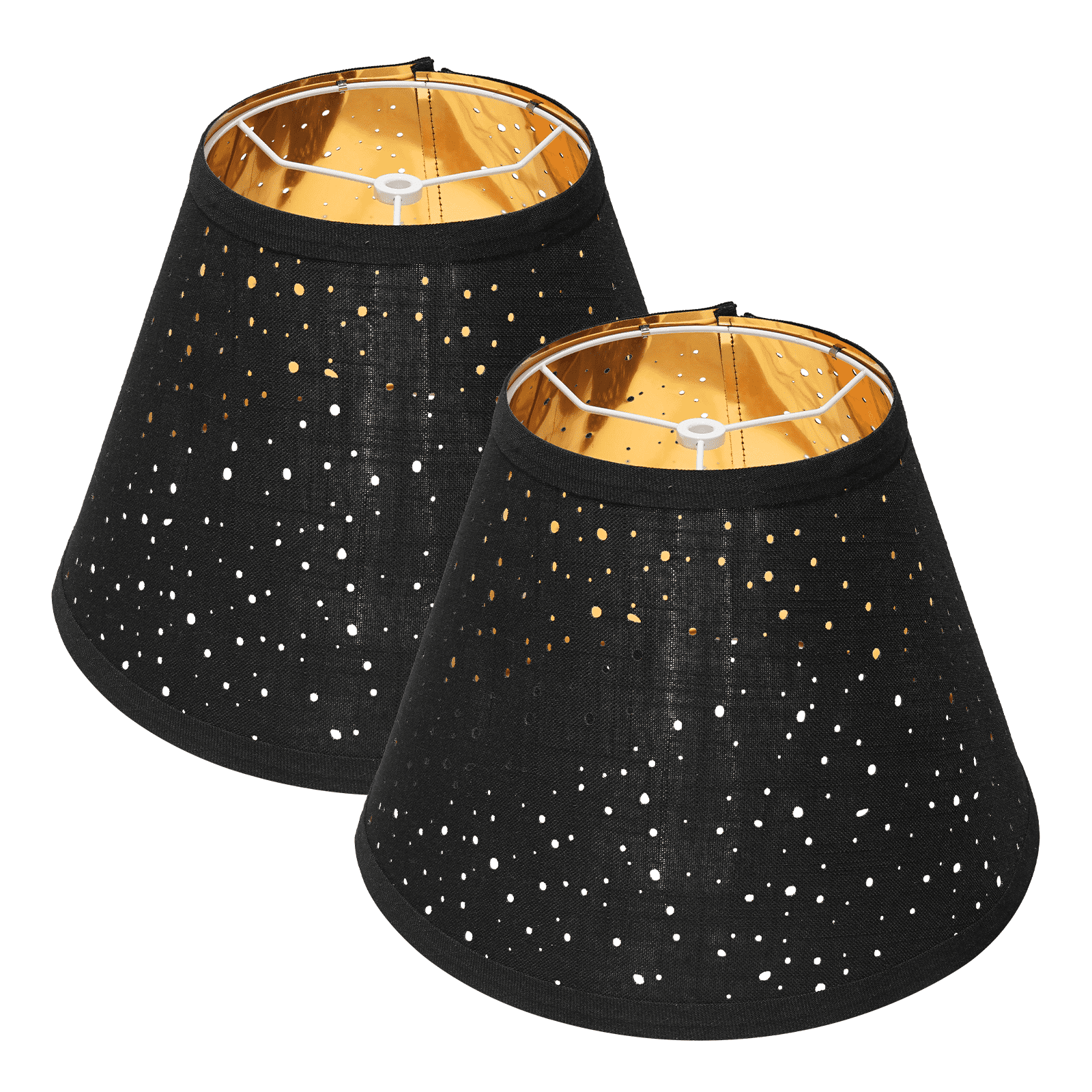 Black Lamp Shades Set of 2, Barrel Lampshade with Sky Stars Design, 7x13x9 inch Lamphades for Table Floor Lamp, Easy Assembly Required Fabric Lamp Cover, Lamp Shade Harp Holder Included
