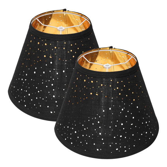 Black Lamp Shades Set of 2, Barrel Lampshade with Sky Stars Design, 7x13x9 inch Lamphades for Table Floor Lamp, Easy Assembly Required Fabric Lamp Cover, Lamp Shade Harp Holder Included