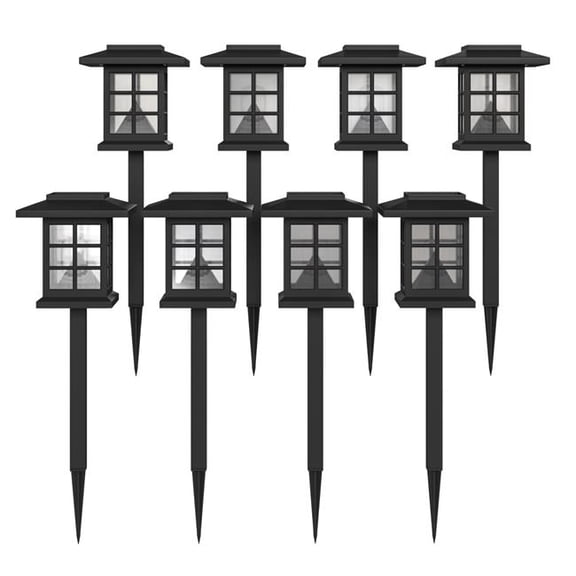 Black Lantern Solar Pathway Lights - Set of 8 - Weather Resistant