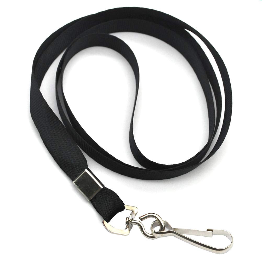 Black Lanyard Bulk Lanyards For Id Badges Flat With Badge Clip Swivel Hook 50 Pack