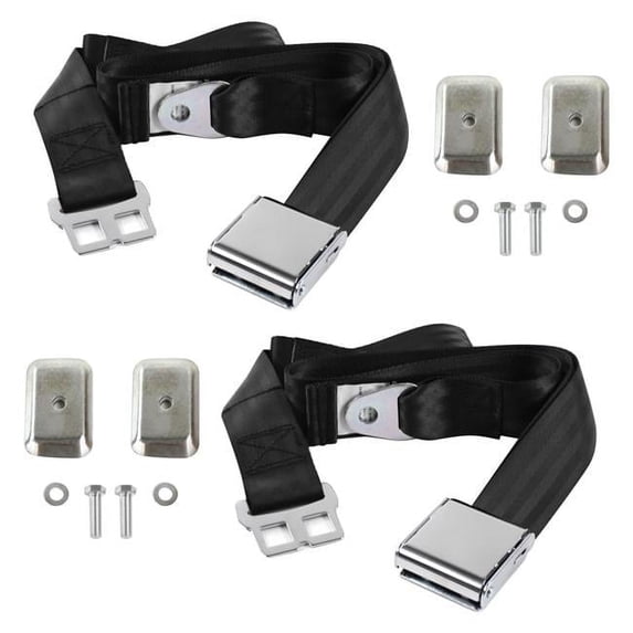Black Lap Bucket Seat Belt Kit with Bracketry for 1962-1965 Ford Fairlane Airplane 2 Point - 2 Belts