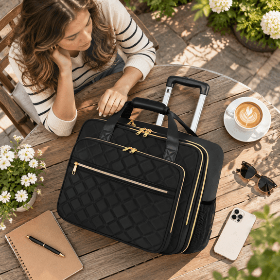 Black Large 17.3 Inch Rolling Laptop Bag Briefcase for Business Travel Commute