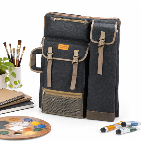 Black Large 26" X 19.5" Canvas Art Portfolio Case Artist Backpack
