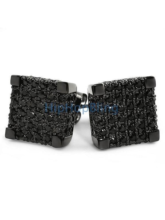 Black Large 3D Cube CZ Bling Bling Earrings