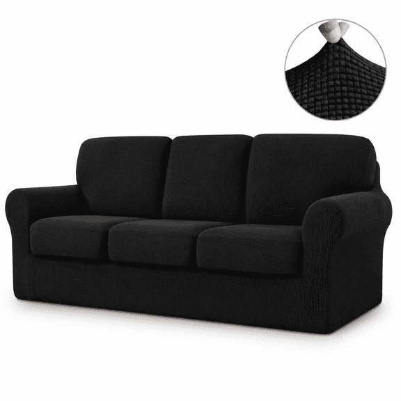 Black Large 7 Piece Stretch Washable Couch Slipcover Set for 3 Cushion Sofas