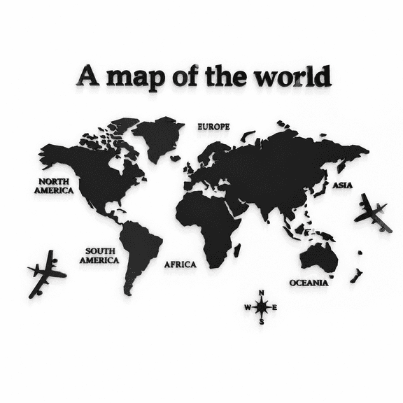 Black Large 71x40 Inch 3D World Map Wall Stickers Murals for Office Bedroom Living Room