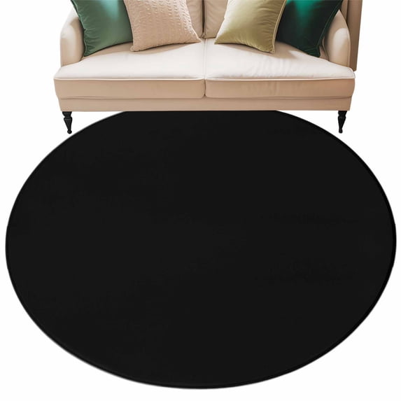 Black Large Area Rugs for Bedroom Living Room, Soft Non Slip Carpet Bedside Rug, Pure Black Round Floor Cover Kitchen Accent Rug 8' for Dining Room/Office