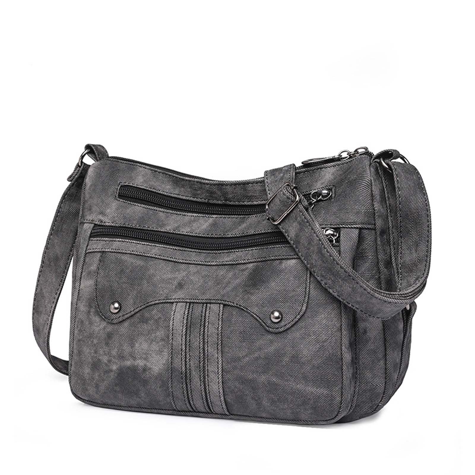 Black Large Capacity Shoulder Bag Washed Leather Tote Bag For Women Multipurpose Mom Bag Crossbody Purse With Adjustable Strap Multiple Pockets Vintage Style Handbag For Daily Use