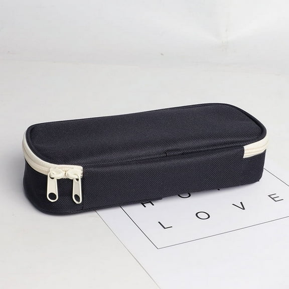 Canvas Pencil Case Large Capacity Student Stationery Box 8.1x3.5x1.6in Cloth Pen Holder Organizer Black