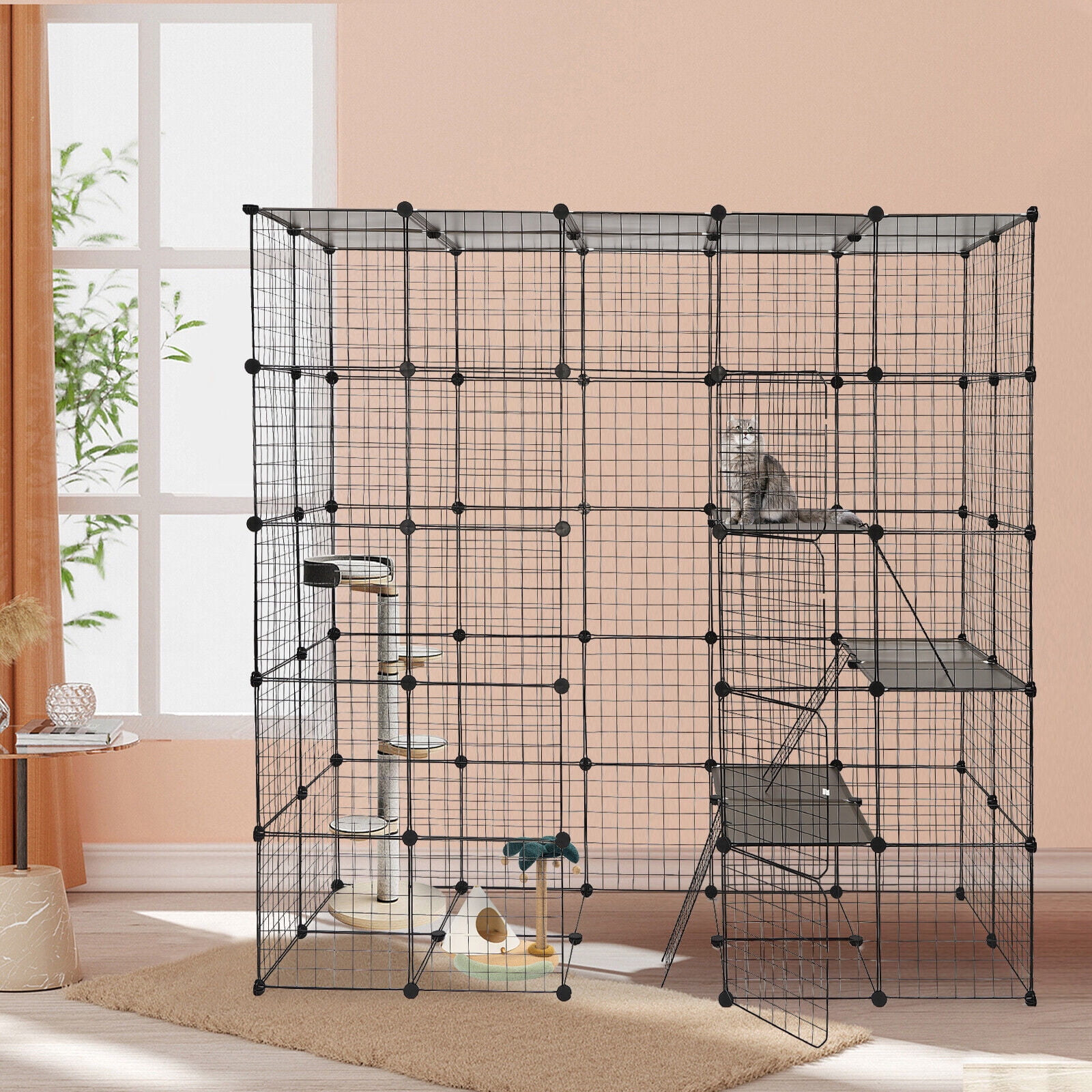 Black Large Cat Cage Indoor Enclosure Metal Wire 5-Tier Kennels DIY Cat ...
