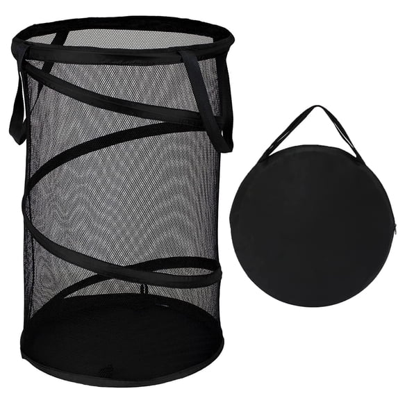 Black Large Collapsible Laundry Basket Foldable Mesh Pop Up Hamper with Handles for Laundry Room, Bathroom, Kids Room, College Dorm, Travel, Camping, Gift Basket