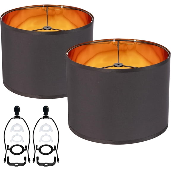 Black Large Farmhouse Drum 12 Inches Lamp Shades Set Of 2 Vintage Barrel Decorative,For Table Lamps,For Floor LampsFor Wall Shade Harp Holder Included