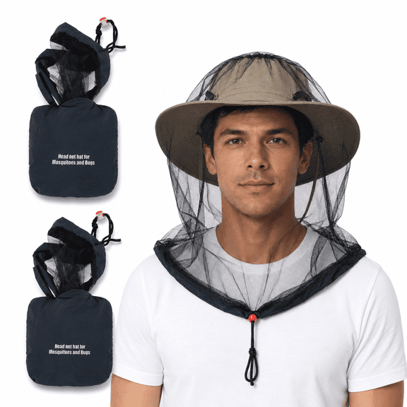 Black Large Mosquito Head Net 2 Pack Outdoor Hiking Protection