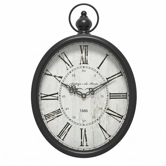 Black Large Oval Retro Silent Wall Clock for Living Room Kitchen Farmhouse Office