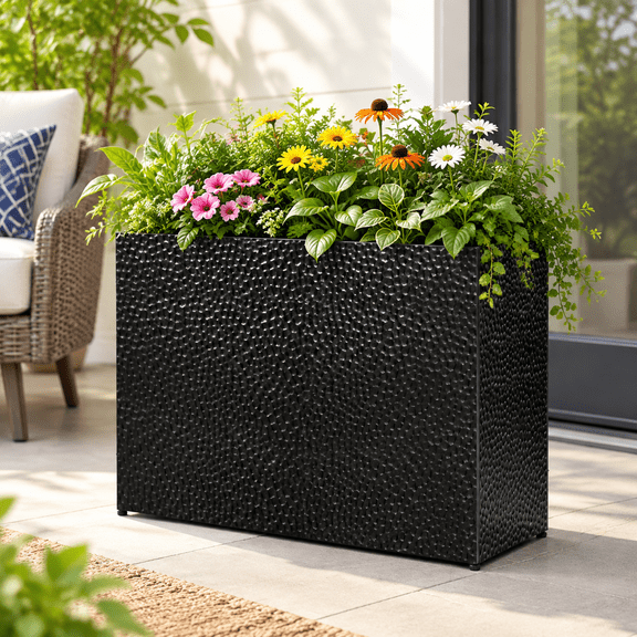 Black Large Rectangular Metal Garden Block Planter Box 32.76 x 25.51 x 2.76 Inches