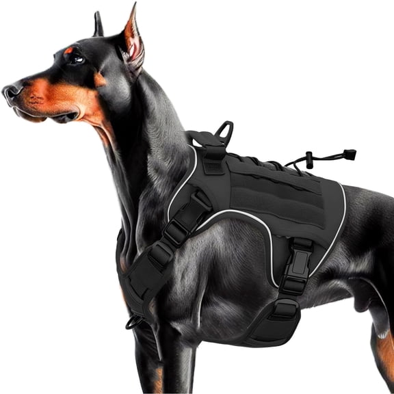 Black Large Dog Harness, Tear-Resistant Reflective Adjustable Vest, Suitable for Large Dogs