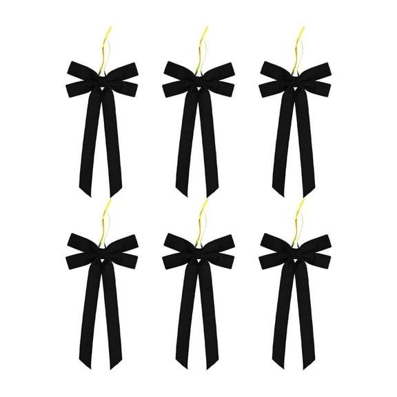 Black Large Velvet Christmas Bow Decor 13X26Cm, 6Pcs Set For Xmas Tree Wreath Gift Hanging Ornaments, Red Green Holiday Decoration