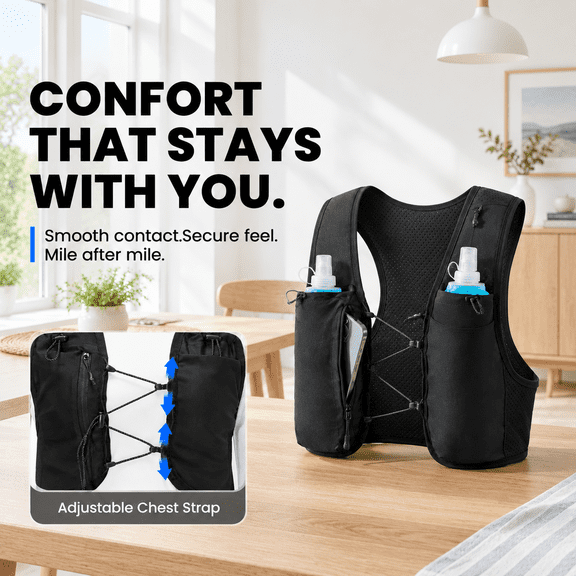Black Large-X-Large Running Vest Hydration Pack with 500ml Soft Flask