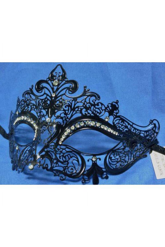 Black Laser Cut Metal Venetian Crown Mask with Crystals