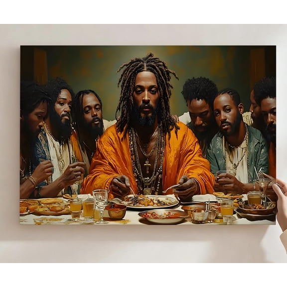 Black Last Supper Dreadlocks Canvas Wall Art, African American Christian Decor, Modern Biblical Artwork For Church, Living Room, Home Chapel, Ready To Hang 12*18inch(30*45cm)