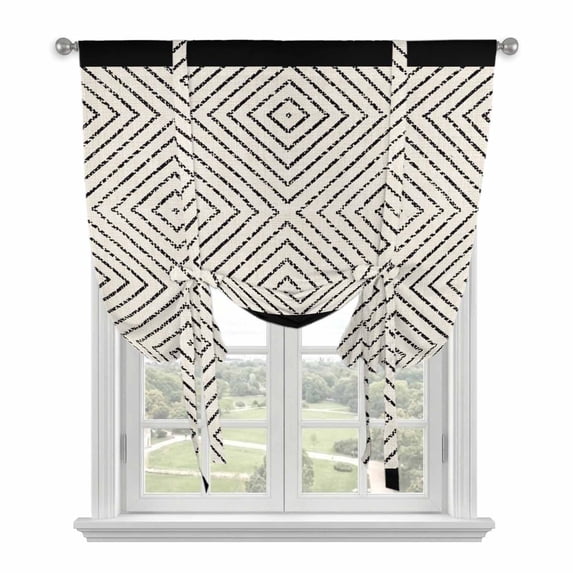 Black Lattice Geometric Balloon Curtains for Windows, Bedroom Curtains 54 Inch Length, Aesthetics Luxury Abstract Art Tie Up Curtains Panels Thermal Insulated Bathroom Curtains Window 42"x54"