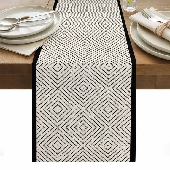 Black Lattice Geometric Table Runner Aesthetics Luxury Abstract Art ...
