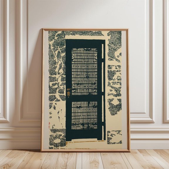 Black Lattice Japanese Door Poster, Unframed Paper Poster 8x10in