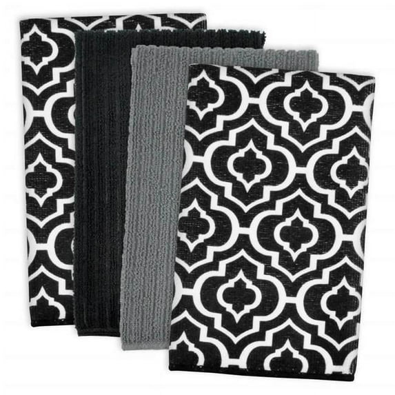 Black Lattice Microfiber Dishtowel Set of 4