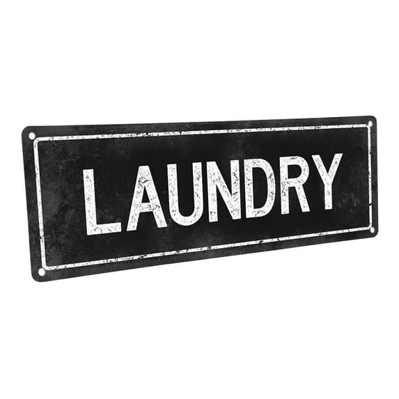 Black Laundry 4"x12" Metal Sign, Wall Décor for Bath and Laundry