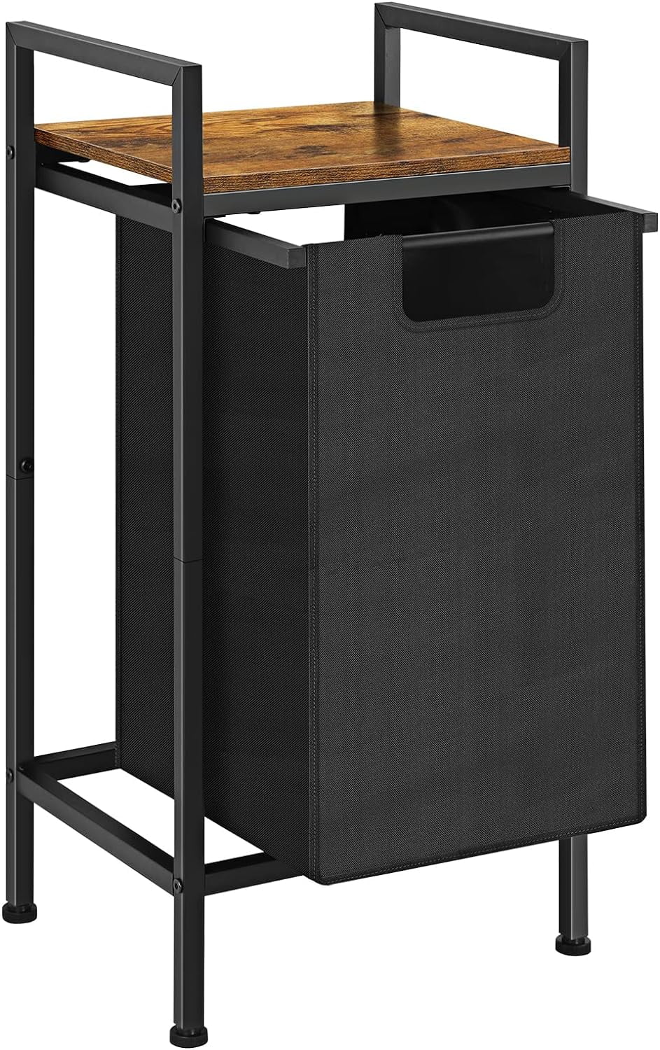 Black Laundry Hamper Basket with Removable Bag and Black Wood