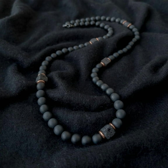 Black Lava Balance Necklace Men's Beads