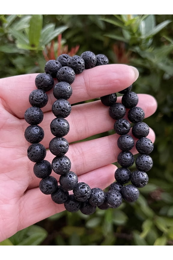 Black Lava Crystal Bead Bracelet 8mm, Genuine Black Lava Stretch Gemstone Bracelet, Healing Crystal Bracelet Bead Bracelet, Gift for Men & Women
