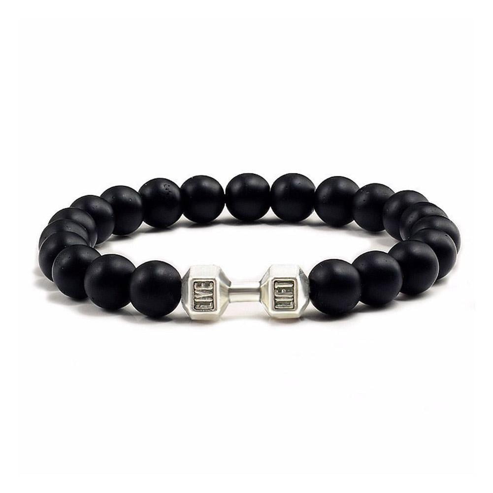 DHliIQQ Dumbbell Bracelet for Men,Lava Beads Dumbbell Bracelet,Natural ...
