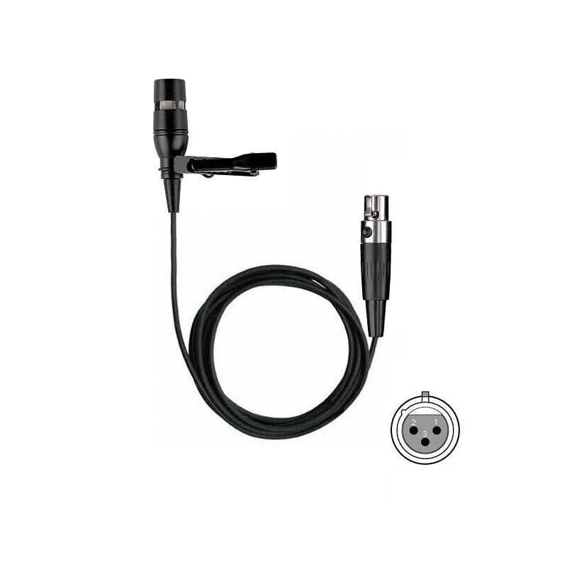 Black Lavalier Microphone, Cardioid Condenser Clip-on Mic for AKG/Samson Wireless Systems, Mini XLR TA3F Plug