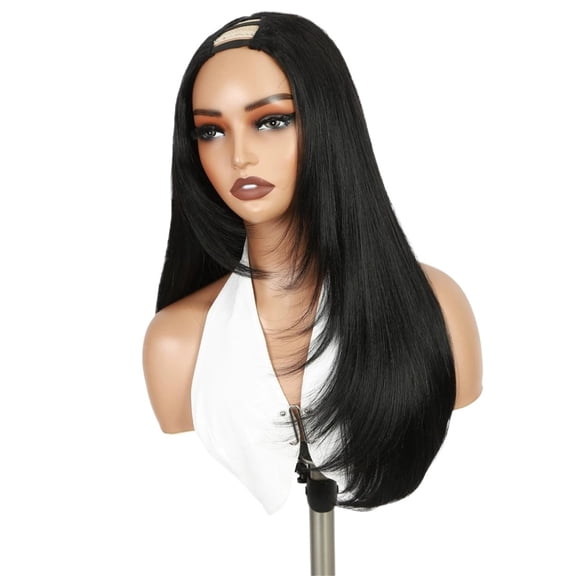 Black Layered Long Straight Head Cover Suitable For Daily Use
