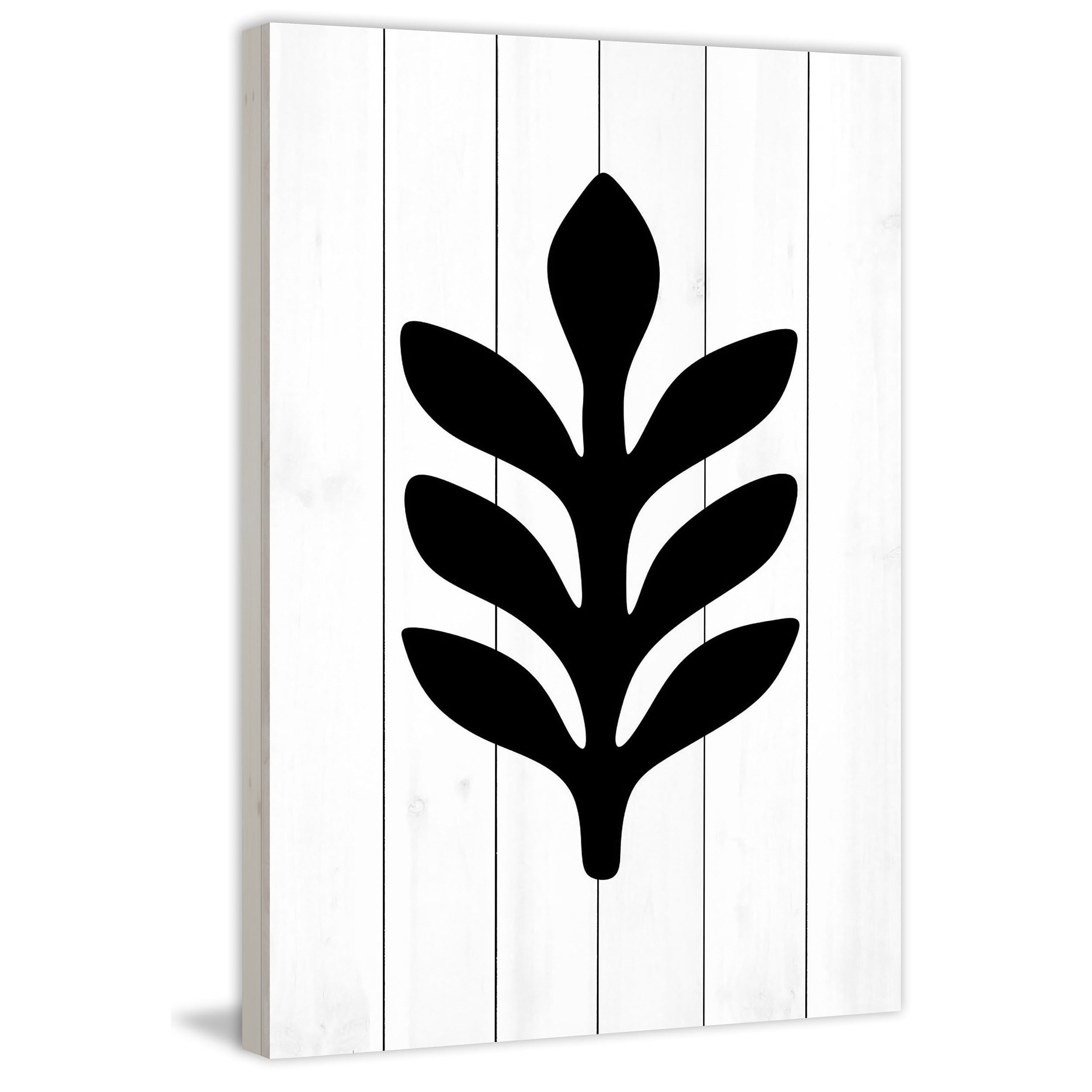"Black Leaf 2" Painting Print on White Wood