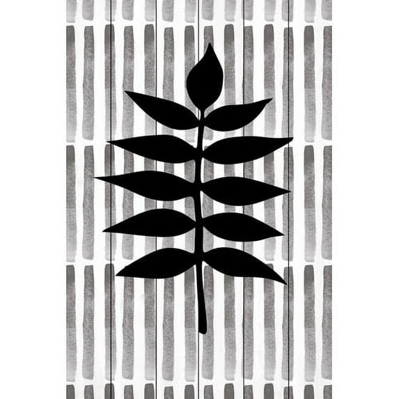 "Black Leaf 3" Painting Print on White Wood