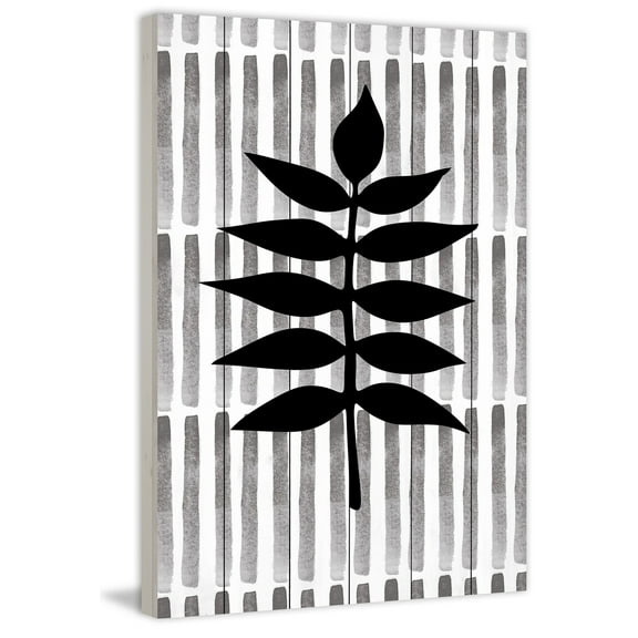 "Black Leaf 3" Painting Print on White Wood