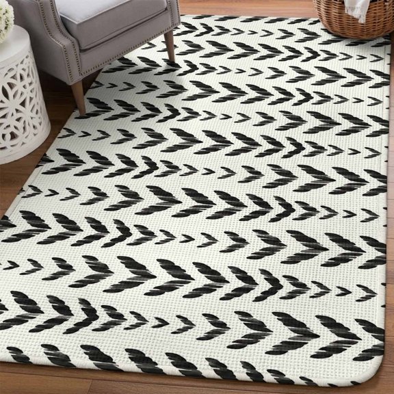 Black Leaf Arrow Area Rugs for Living Room 5x6, Modern Abstract Minimalist Vertical Leaves Waves Washable Area Rug Non Slip, Stain Resist Linen Carpet for Bedroom, Dining Room, Entryway, Entrance