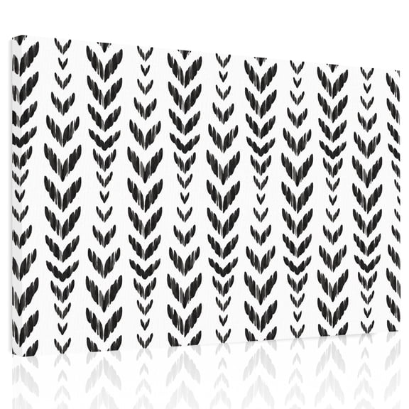 Black Leaf Arrow Canvas Print Wall Art, Modern Abstract Minimalist Vertical Leaves Waves Wall Decor Framed Artwork Paintings Pictures for Living Room Bedroom Stretched Ready to Hang, 12" x 16"