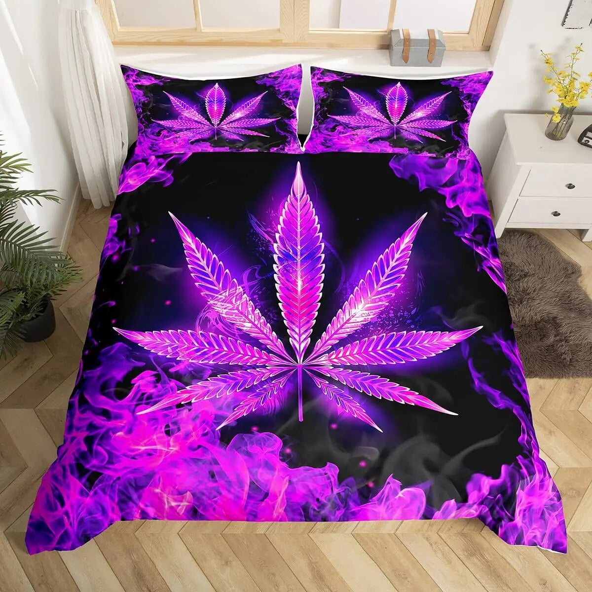 Black Leaf King Duvet Cover Leaves Bedding Set Nature Plants Comforter